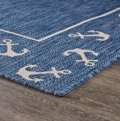 5' X 7' Nautical Anchor Indoor / Outdoor Area Rug - Blue / Natural