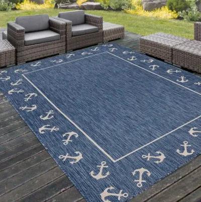 5' X 7' Nautical Anchor Indoor / Outdoor Area Rug - Blue / Natural