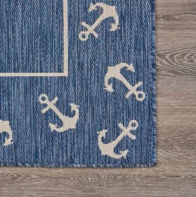 5' X 7' Nautical Anchor Indoor / Outdoor Area Rug - Blue / Natural