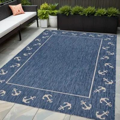 5' X 7' Nautical Anchor Indoor / Outdoor Area Rug - Blue / Natural