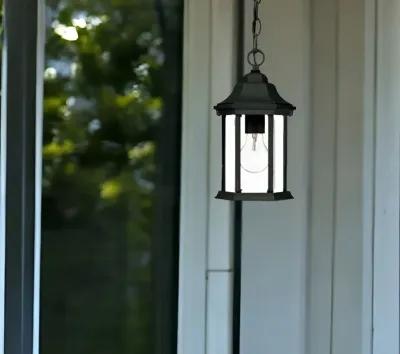 Narrow Glass Lantern Hanging Light - Matte Black