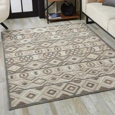 3' X 5' Southwestern Stain Resistant Indoor / Outdoor Area Rug - Gray / Ivory