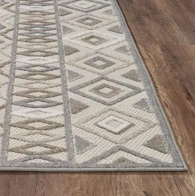 3' X 5' Southwestern Stain Resistant Indoor / Outdoor Area Rug - Gray / Ivory