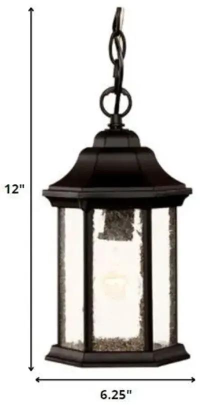 Textured Glass Lantern Hanging Light - Antique Black