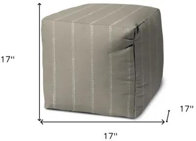 Polyester Cube Striped Indoor / Outdoor Pouf Ottoman - Taupe