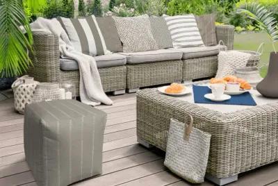 Polyester Cube Striped Indoor / Outdoor Pouf Ottoman - Taupe