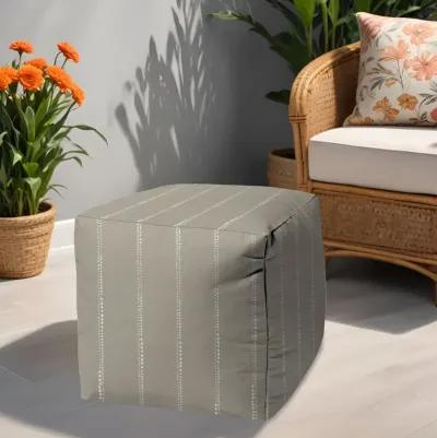 Polyester Cube Striped Indoor / Outdoor Pouf Ottoman - Taupe