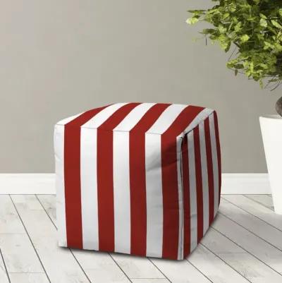 Polyester Cube Striped Indoor / Outdoor Pouf Ottoman - Red