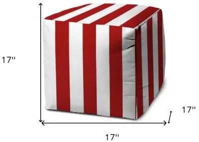 Polyester Cube Striped Indoor / Outdoor Pouf Ottoman - Red