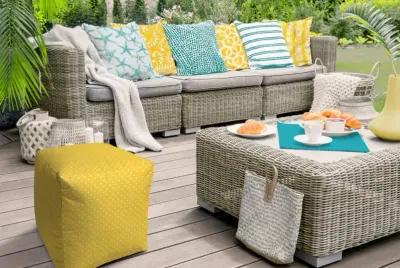 Cube Polka Dots Indoor Outdoor Pouf Cover - Yellow