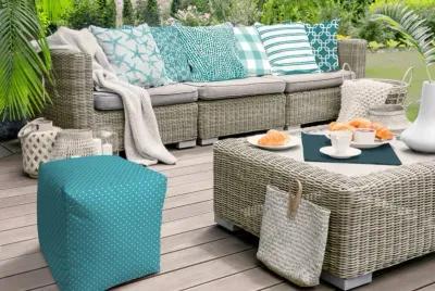 Cube Polka Dots Indoor Outdoor Pouf Cover - Turquoise