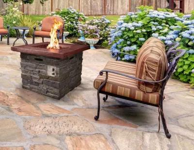 Outdoor Wood And Brick Square Gas Fire Pit With Lava Rocks - Brown