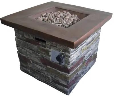 Outdoor Wood And Brick Square Gas Fire Pit With Lava Rocks - Brown