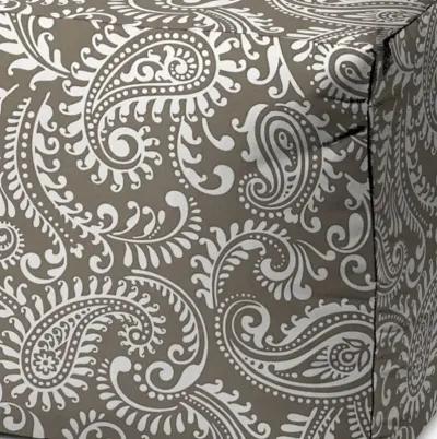 Cube Paisley Indoor Outdoor Pouf Cover - Taupe