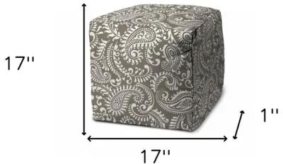 Cube Paisley Indoor Outdoor Pouf Cover - Taupe