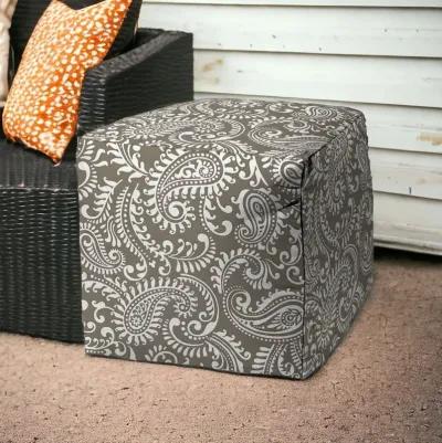 Cube Paisley Indoor Outdoor Pouf Cover - Taupe