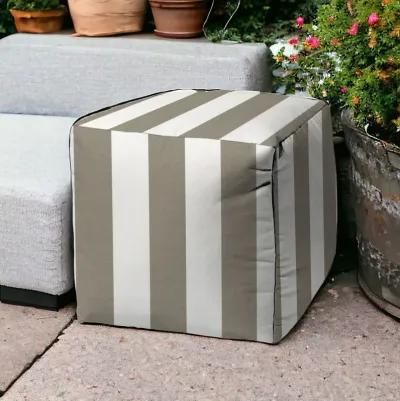 Cube Striped, Indoor Outdoor Pouf Cover - Taupe