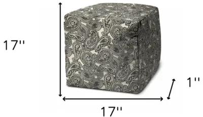 Cube Paisley Indoor Outdoor Pouf Cover - Gray