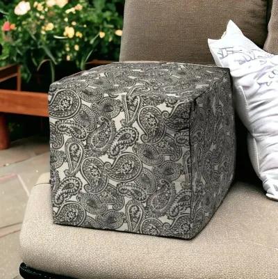 Cube Paisley Indoor Outdoor Pouf Cover - Gray