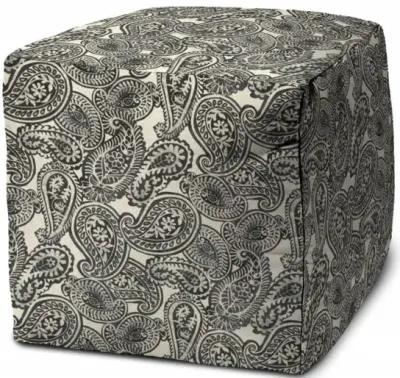 Cube Paisley Indoor Outdoor Pouf Cover - Gray