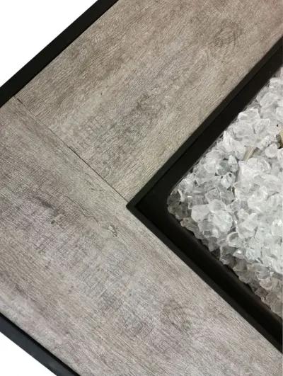 Square Fire Pit With Glass Rocks - Black Metal / Tile