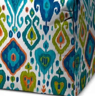 Cube Damask Indoor Outdoor Pouf Cover - Turquoise