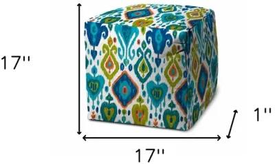 Cube Damask Indoor Outdoor Pouf Cover - Turquoise