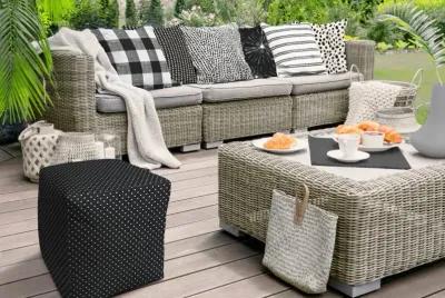 Cube Polka Dots Indoor Outdoor Pouf Cover - Black / White