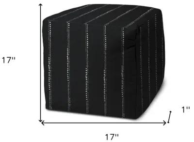 Cube Striped Indoor Outdoor Pouf Cover - Black