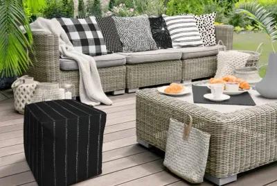 Cube Striped Indoor Outdoor Pouf Cover - Black