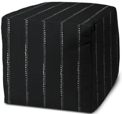 Cube Striped Indoor Outdoor Pouf Cover - Black