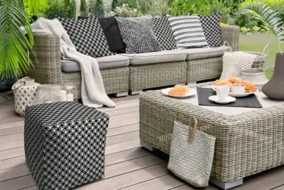 Cube Geometric Indoor Outdoor Pouf Cover - Black / White