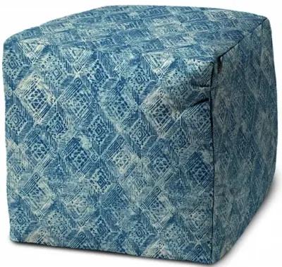 Cube Geometric Indoor Outdoor Pouf Cover - Blue