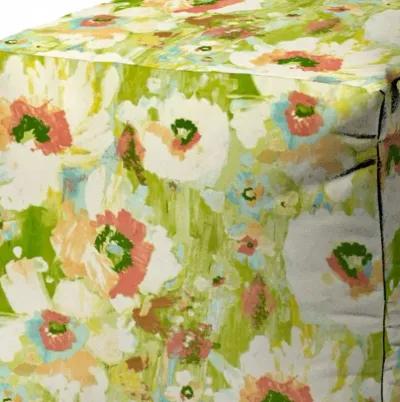 Cube Floral Indoor Outdoor Pouf Cover - Green