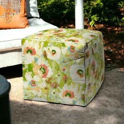 Cube Floral Indoor Outdoor Pouf Cover - Green