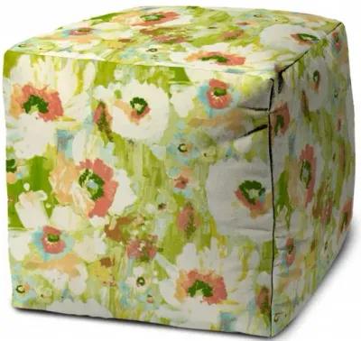 Cube Floral Indoor Outdoor Pouf Cover - Green