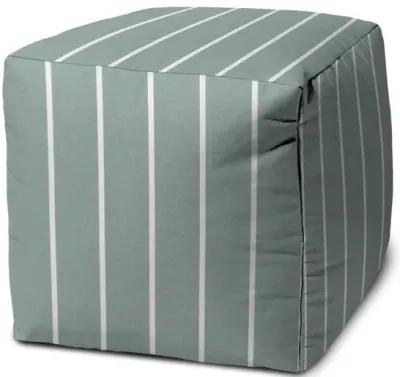 Cube Striped Indoor Outdoor Pouf Cover - Blue