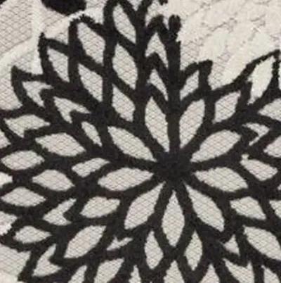 2' X 12' Floral Non Skid Indoor / Outdoor Runner Rug - Black / White