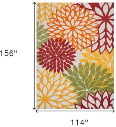 10' X 13' Floral Non Skid Indoor / Outdoor Area Rug - Red