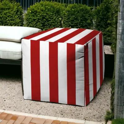 Cube Striped Indoor Outdoor Pouf Cover - Red / White