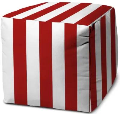 Cube Striped Indoor Outdoor Pouf Cover - Red / White