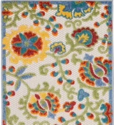 2' X 6' Floral Non Skid Indoor / Outdoor Runner Rug - Ivory Green Yellow