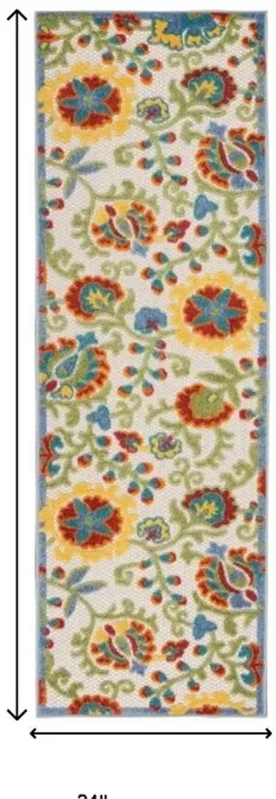 2' X 6' Floral Non Skid Indoor / Outdoor Runner Rug - Ivory Green Yellow