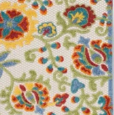 2' X 6' Floral Non Skid Indoor / Outdoor Runner Rug - Ivory Green Yellow