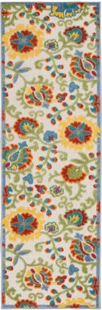 2' X 6' Floral Non Skid Indoor / Outdoor Runner Rug - Ivory Green Yellow