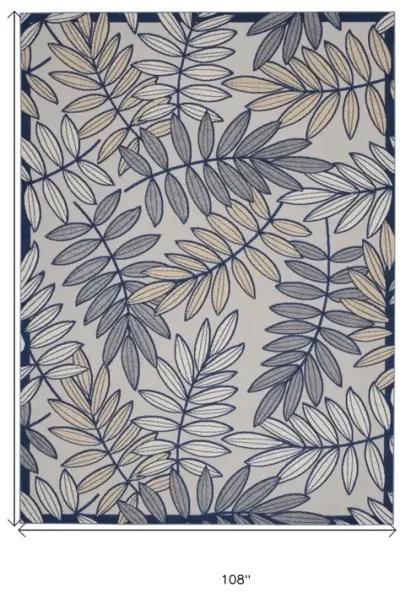 9' X 12' Floral Non Skid Indoor / Outdoor Area Rug - Ivory / Navy