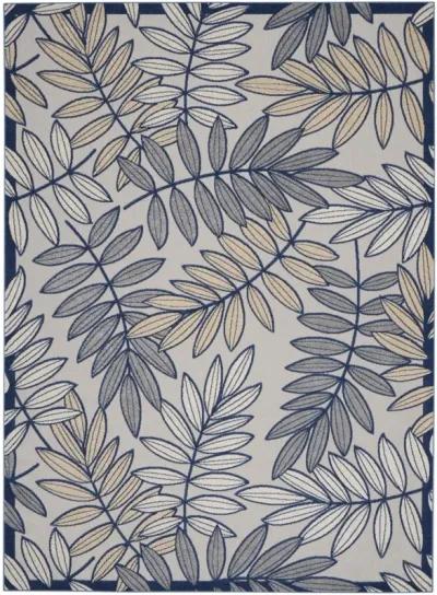 9' X 12' Floral Non Skid Indoor / Outdoor Area Rug - Ivory / Navy