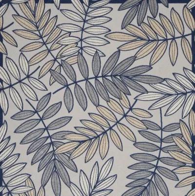 9' X 12' Floral Non Skid Indoor / Outdoor Area Rug - Ivory / Navy