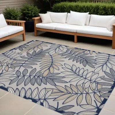 9' X 12' Floral Non Skid Indoor / Outdoor Area Rug - Ivory / Navy