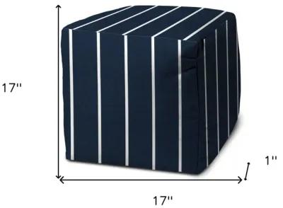 Cube Striped Indoor / Outdoor Pouf Cover - Blue